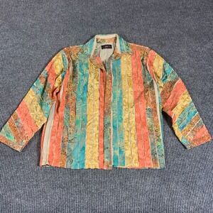 Wrangler Jacket Womens Small Striped Colorful Open Front Shacket Southwestern